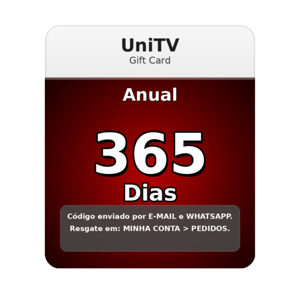 Card UNITV 365 dias Recarga UNITV 365 dias código PIN anual para 1 ano de streaming